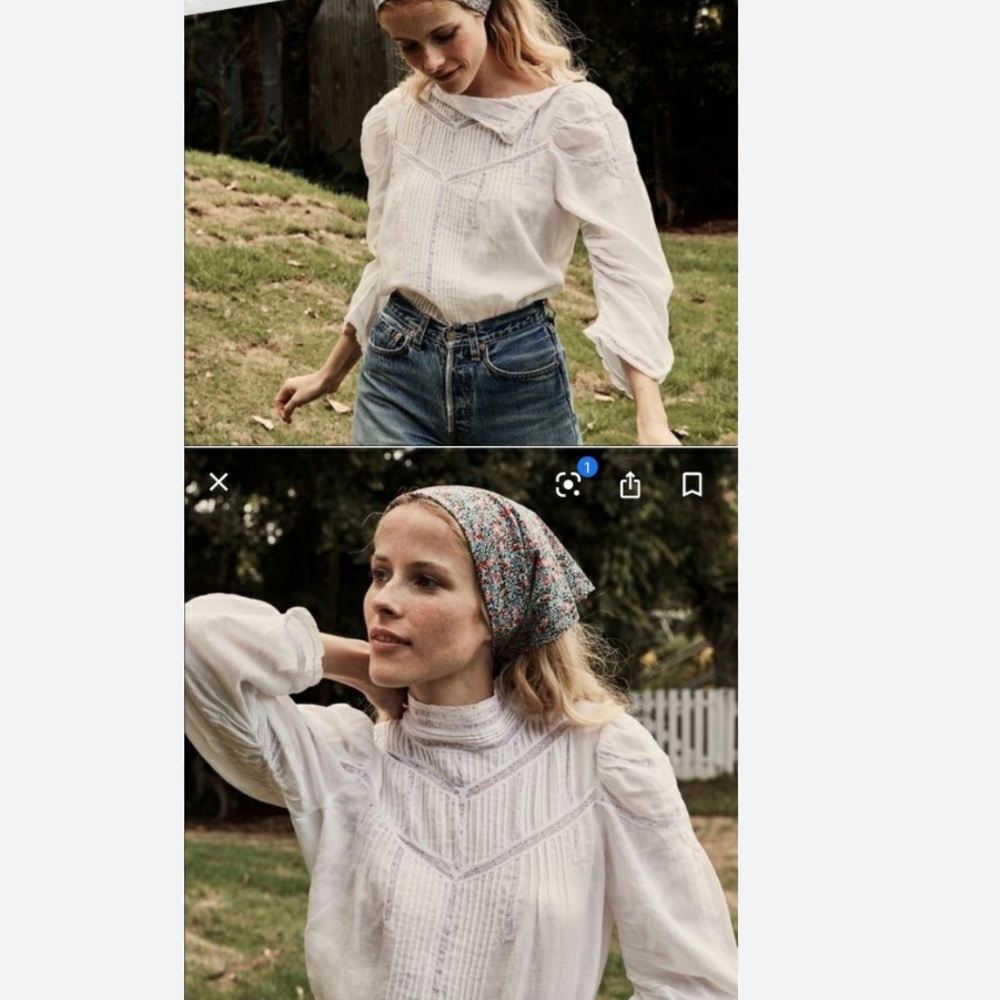 Doen White Embroidered Victorian-Inspired Cotton Blouse